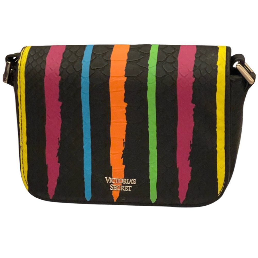 NWOT Victoria's Secret Black Rainbow Paint Stripe Studded Women's Crossbody Bag